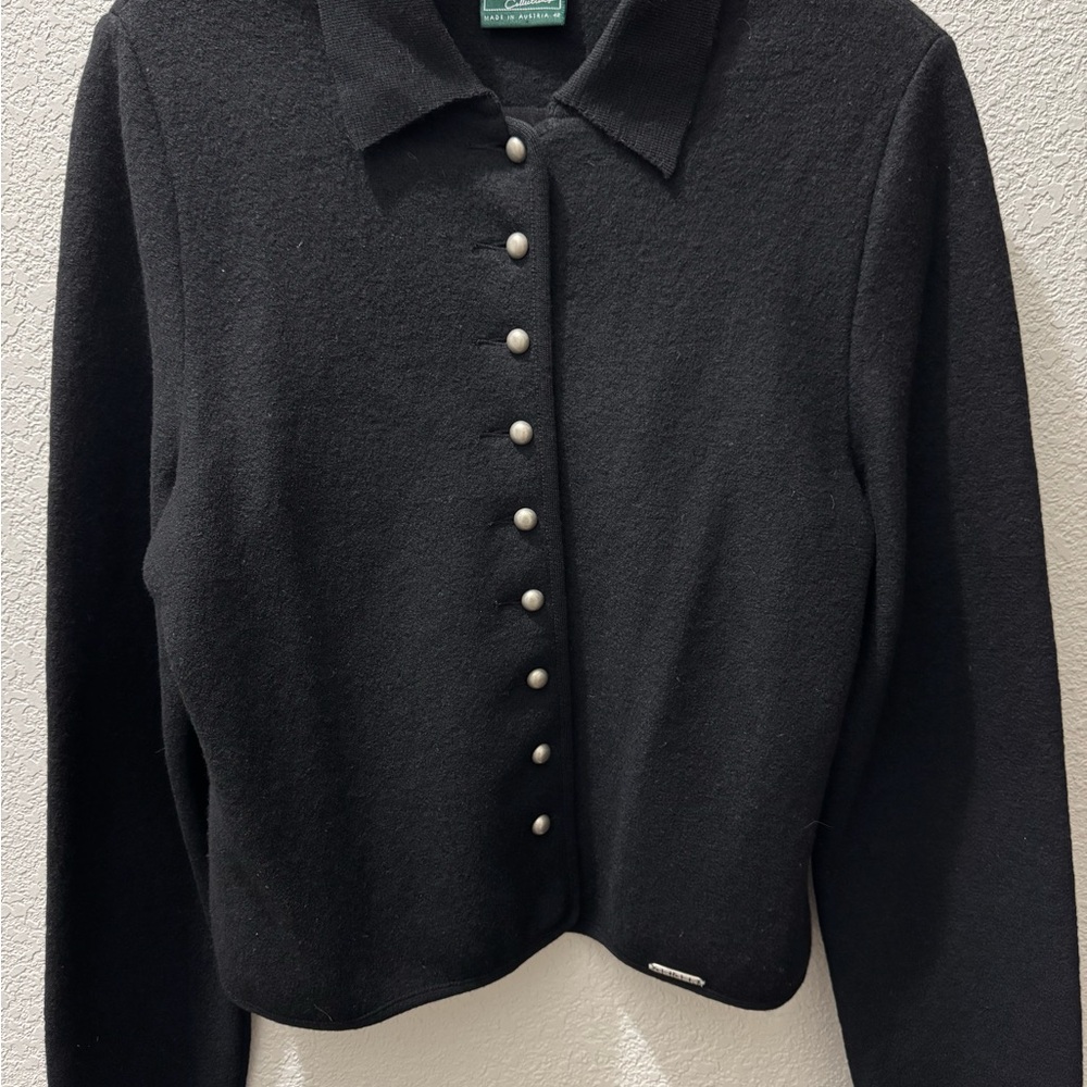 GEIGER COLLECTIONS Cardigan Sweater Women's Black Size 42 Large Boiled Wool
